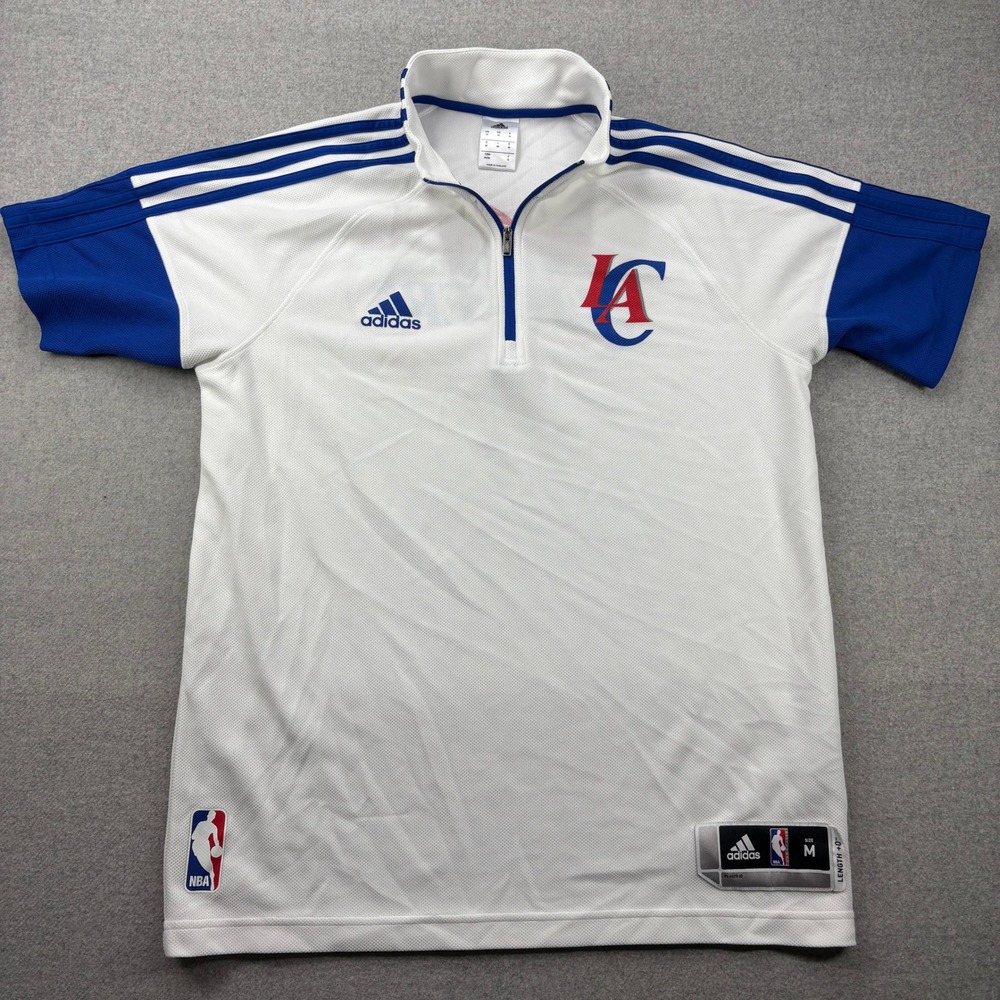 Adidas LA Clippers NBA On-Court Shooting Shirt Mens M White 1/4 Zip 2014 *FLAW